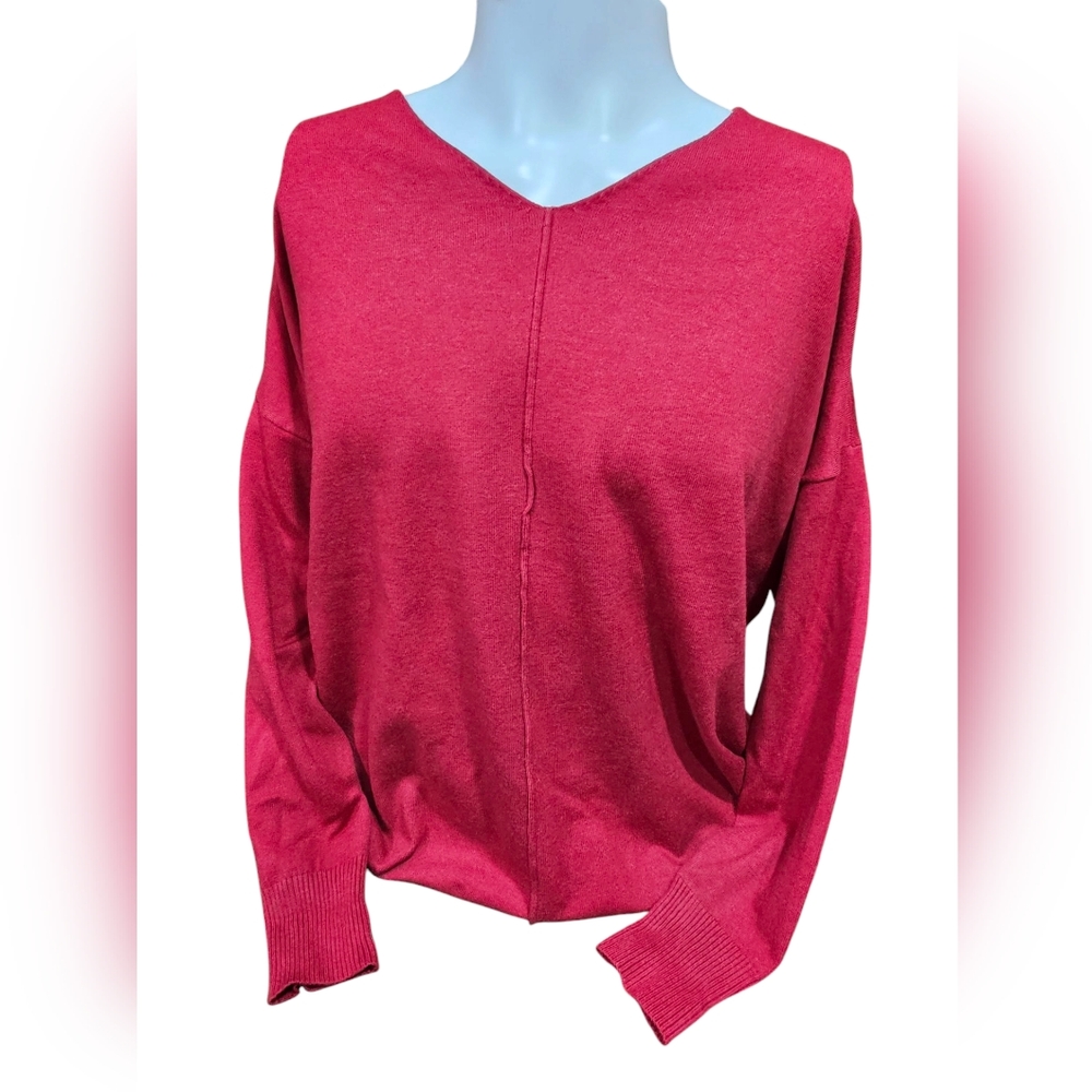 NWT Women's Zenana Cozy Comfy V-Neck Sweater - Red Size Large‎